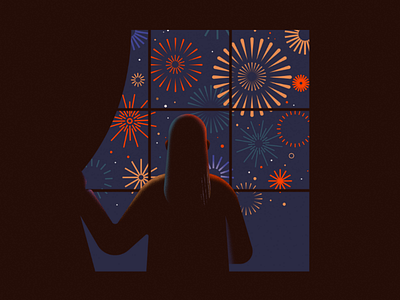 New Year's Eve 2021 alone cheers colorful countdown curtains fireworks illustration isolation lockdown new year new years eve night nye party stars window