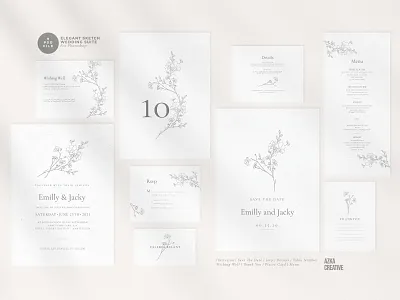 Elegant Sketch Wedding Suite elegant feminine floral flower invitation invite leaf minimal minimalist party planner simple sketch sketching wedding wedding card wedding invitation wedding planner