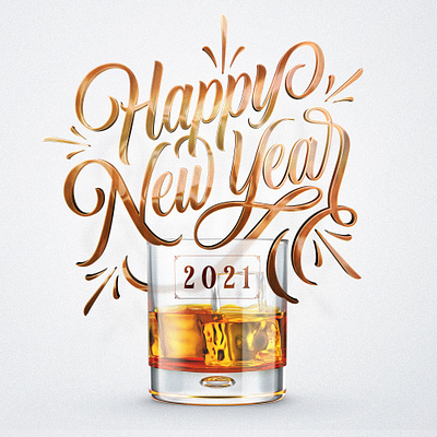 Happy New Year 2021 bourbon design graphicdesign handlettering happy holidays happynewyear happynewyear2021 lettering newyearseve ontherocks typo typography whisky zhompi