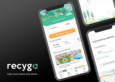 Recygo - Turn Your Trash Into Money logo mobile app mobile design product design ui uiux user experience user interface ux