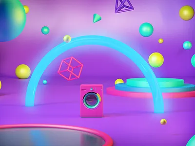 Washing Bubbles Machine 3d abstract cgi cube neon washing machine water