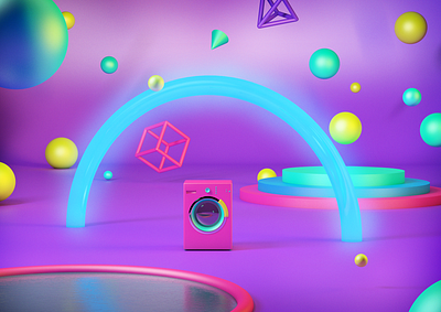 Washing Bubbles Machine 3d abstract cgi cube neon washing machine water