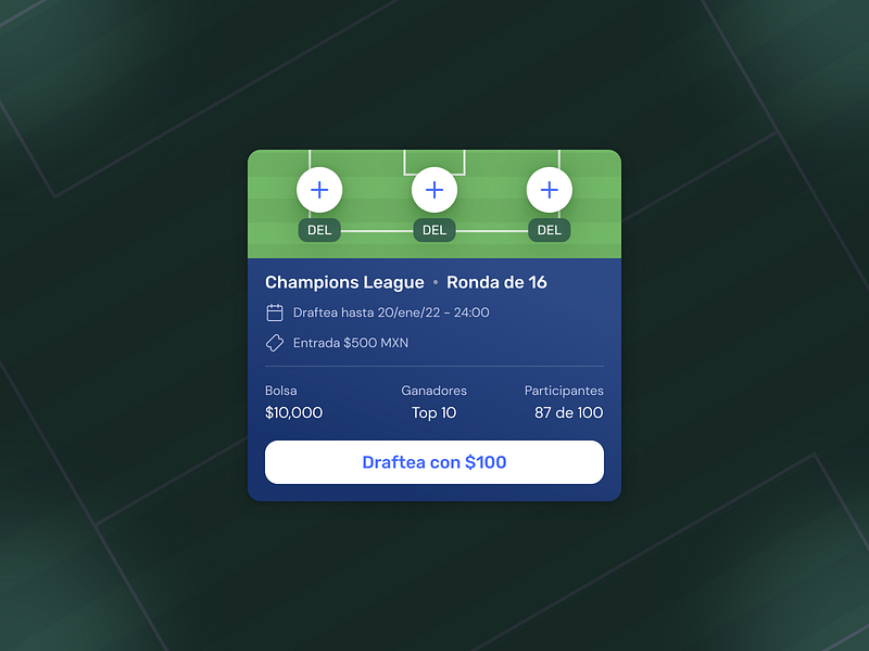 Contest Card V2 card contest draft fantasy sports soccer team ui user experience user interface ux