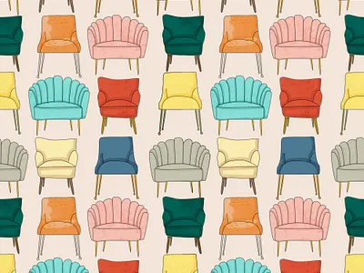 Retro chairs design illustration illustration art illustrator mid century retro surface design surface pattern
