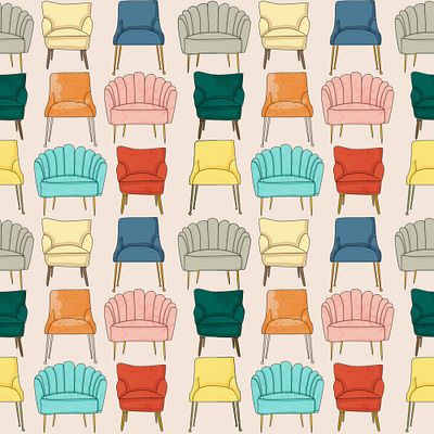 Retro chairs design illustration illustration art illustrator mid century retro surface design surface pattern