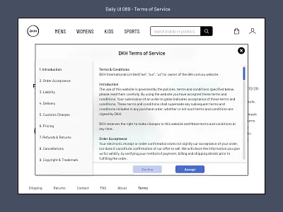 Daily UI 089 - Terms of Service 089 daily 100 daily 100 challenge dailyui e commerce shop fashion site online shop terms and conditions terms of service