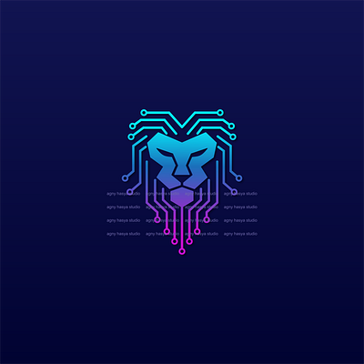 Lion Tech - Lion Head Logo animal logo blue circuit design digital forsale icon illustration lion lion head lion king lion logo logo logo design minimalist logo network sale tech technology logo vector