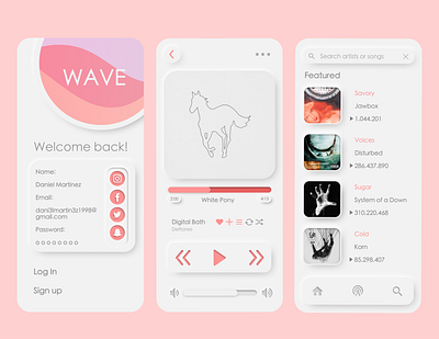 Wave Music App Concept app branding design figma icon minimal mobile app morphism ui ux