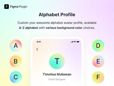 Alphabet Profile - Figma Plugin avatar color design figma plugin freebie freebies gradient illustration plugin profile ui ui ux ux
