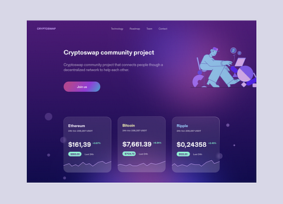 Crypto community page crypto design glassmorphism gradient landing landing page ui webdesign