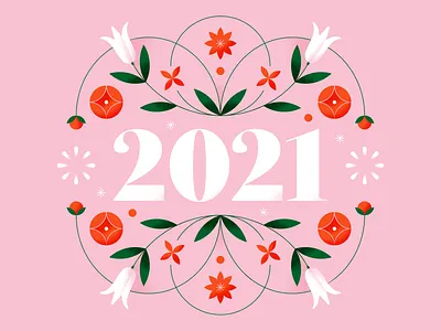 Happy 2021! 2021 design flat floral floral art floral pattern flower gradient illustration lockup masthead pastel pattern pink plant red soft vector