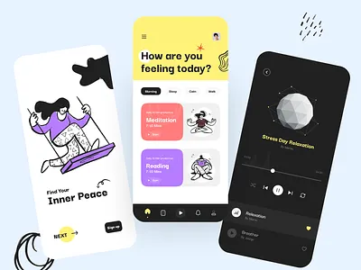 Meditation Mobile app app clean design health lifestyle meditate meditation mental health mind mindfulness minimal mobile relax relaxing stress relief app ui uiux ux yoga yoga app