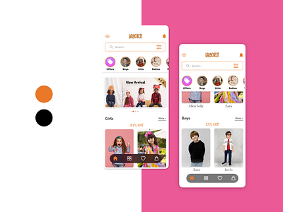 Kid's Fashion Mobile App adobe xd app app design app ui button design menu shadow ui