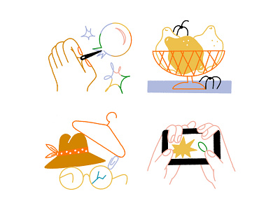 Spots balance branding illustrations colorful line illustration game glasses hands hat lemmons line illustrations pop the bubble product illustration screen spiders spot illustration