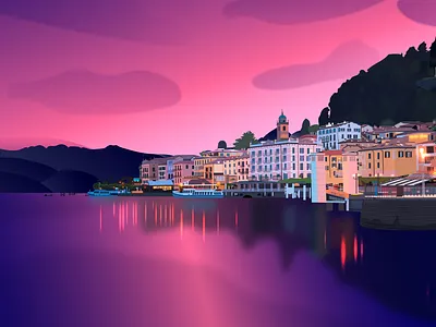 Traceaway background buildings flat illustration landscape landscape illustration light purple ship vector