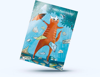 Letters rain as postcrosser dream cat illustration postcard postcrossing poster rain umbrella