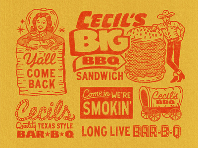 Cecil's Brand Elements (3/4) badge branding design graphic design illustration logo retro sandwich texas travis pietsch vintage western woodcut