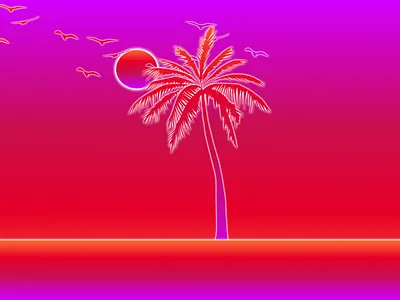Beach Gradient Wallpaper 80s style affinity designer beach birds palm tree pink sun wallpaper
