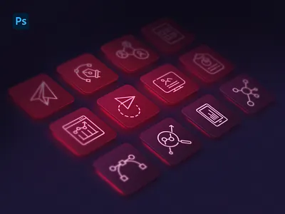 3D icons 3d dark icons line neon