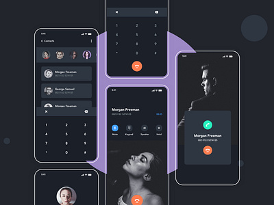 Phone call app Design | Grizzly Mobile App Ui KIt adroid ui kit animated mockup animation app design statistics article design dark mode dark ui dialer app feed list design free ui kit ios ui kit iphone mockup login design motion phone call ui kit ux design walk through design xd ui kit