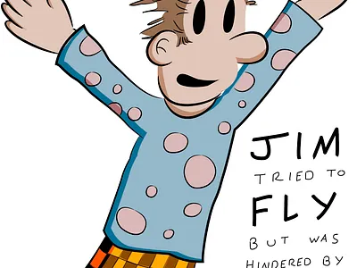 Jim Tried To Fly cartoon characters illustration vector