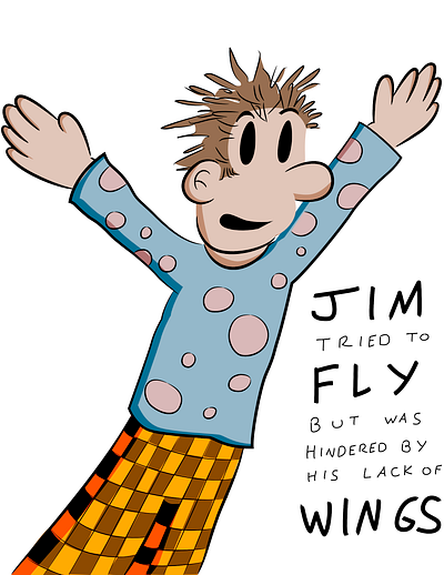 Jim Tried To Fly cartoon characters illustration vector