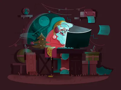 Santa plays computer games 2021 christmas deadline job newyear santaclaus winter work work desk
