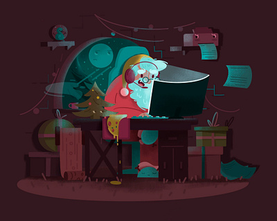 Santa plays computer games 2021 christmas deadline job newyear santaclaus winter work work desk