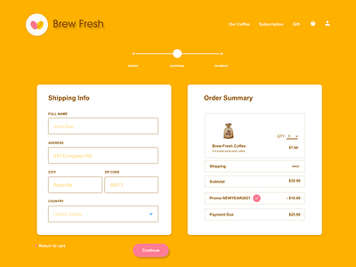 Brew Fresh UI Design: Check Out Page 01 app branding dailyui dailyui 003 dailyuichallenge design graphic design ui ux web website