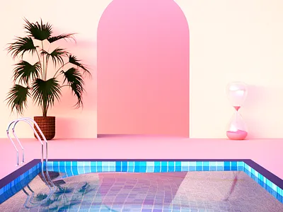 Timing 3d chill clock plant sand sunset swimmingpool water