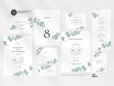 Eucalyptus Foliage Wedding Suite anniversary card cards design elegant eucalyptus feminine floral flower gold green invitation invitations invite minimal modern party pink wedding card wedding invitation