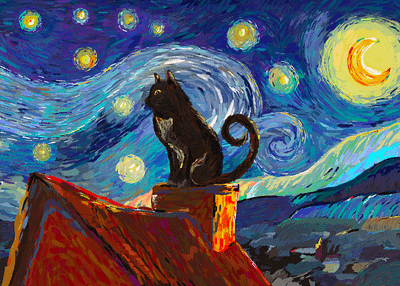 Starry Cat art artist artwork blue colorful design graphic illustration illustrator procreate starrynight vangogh