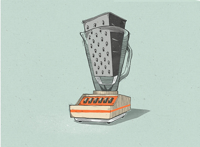 Shredder Vs. Blender appliance blender cheese childrens illustration food illustration linoleum retro shredder smoothie woodcut