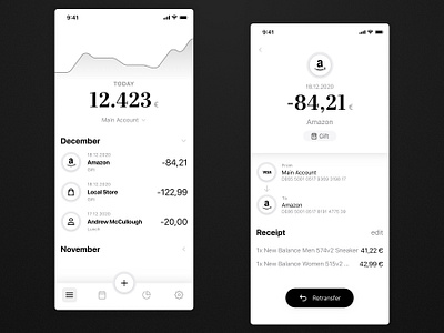 Grayscale Banking App application design application ui bank bank app banking banking app clean credit finance finance app financial app grayscale mobile simplicity