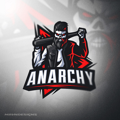 ANARCHY Mascot Logo For Sale art biker bold branding cool design esports for sale gaming logo illustration logo mascot red rider skull sports vector