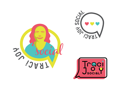 Traci Joy Social Logo & Web Graphics branding colorful design flat fun hearts illustrator logo portrait social media text bubble vector vector portrait