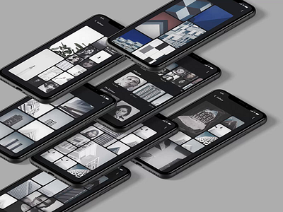 Photo Gallery Design | Grizzly Mobile App Ui KIt adroid ui kit animated mockup animation article design camera app dark mode free ui kit george samuel grid illustration ios ui kit iphone mockup motion photo gallery ui kit ux design walk through design xd ui kit