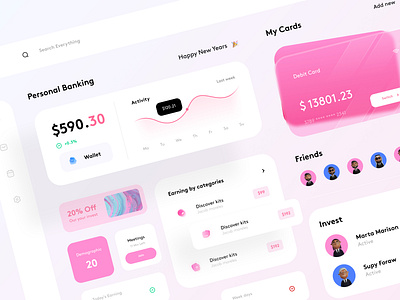 Dashboard Personal Banking 🏦 bank bank card dashboard dashboard ui graph pink statistics ui