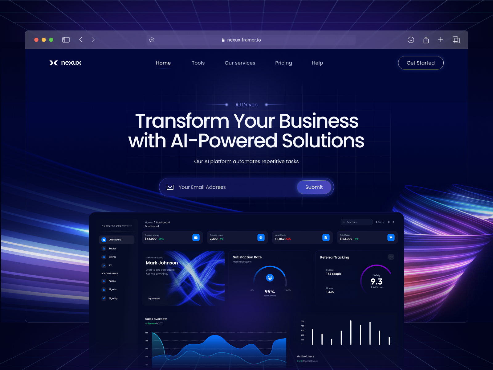 Example of Nexux - AI Driven SASS Framer Landing Page