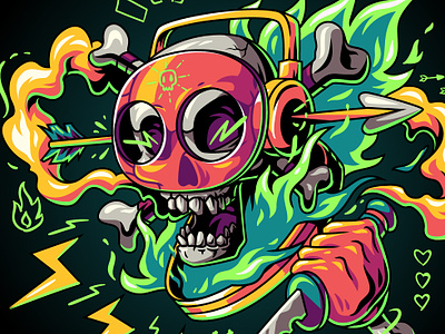 Greeny Death 2d bone colorful death fire green illustration mask skull vector