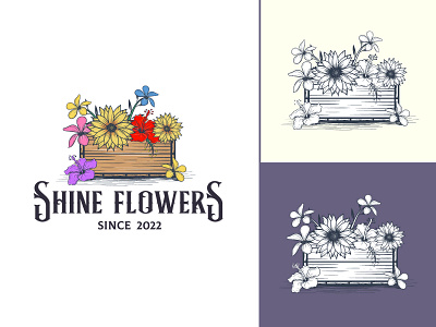 Shine flowers Florist Vintage Logo Designed By LOGOLAND emblem logo florist logo flower logo vintage logo