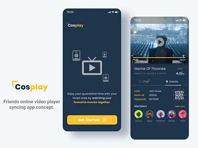 Cosplay friends online video payeer syncing app conept app design blue concept design design figma mobile ui uiux video videoplayer
