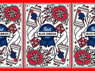 Pabst Blue Ribbon Label beer beer can can halftone illustration label mono line monoline pabst blue ribbon package design packaging pbr pop art tattoo