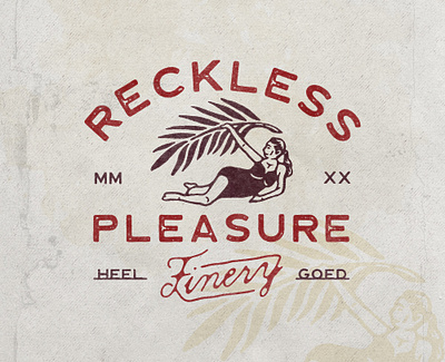 Reckless Pleasure angonmangsa apparel apparel design badges branding design graphicdesign hand drawn illustration logodesign merch merchandise tshirt typography vintage vintage badge vintage design