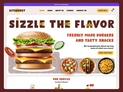 📢 BiteBurst – Sizzle the Flavor! 🍔🔥 burgerlover foodwebsite landingpage restaurantdesign uiux webdesign