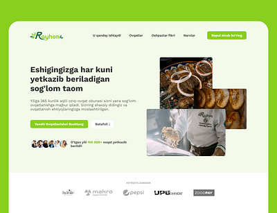 Webdesign for Rayhon Restaurant food green healt high contrast landing minimalism polite showcase ui ux uzbekistan