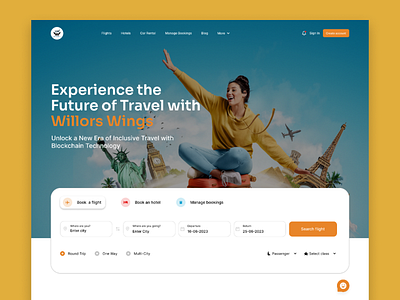 Willor's Wing Landing Page aero agent book design flight fly payment rent resort travel travel agency ui ux vacation