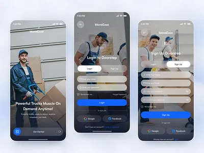 Onboarding & Sign-Up – Movers & Delivery App delivery app interface login mobile app mobile application mobile sign up mobile ui movers delivery app moversapp onboarding onboarding sign up register sign in sign up splashscreen welcome screen