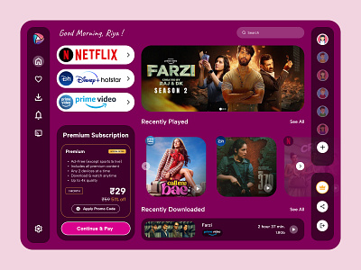 OTTBlend - Streaming Dashboard UI 🎬 creativeui dashboarddesign entertainmentapp figma hotstar netflix ottdesign primevideo streamingui uiux uxdesign