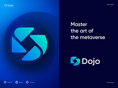 Dojo Logo Design ar axie blockchain branding crypto crystal dao defi galaxy gaming gradient icon identity letter d logo metaverse nft scholarship token vr